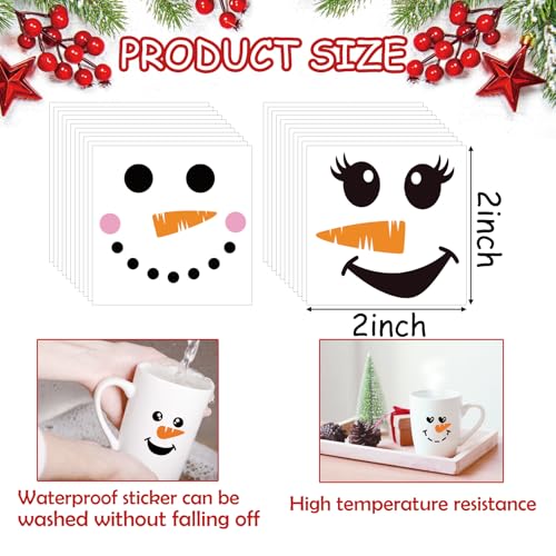 60pcs Snowman Face Stickers - Cute Christmas Decorations for Crafts