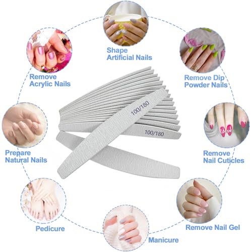 AhaTopia 12-Pack Wooden Nail Files 100/180 Grit Double Sided Emery Boards