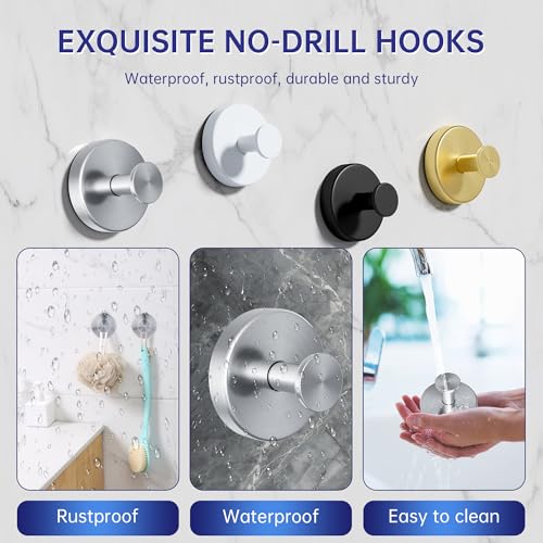 luckin smile Heavy Duty Suction Cup Hooks - Silver, 2 Pack
