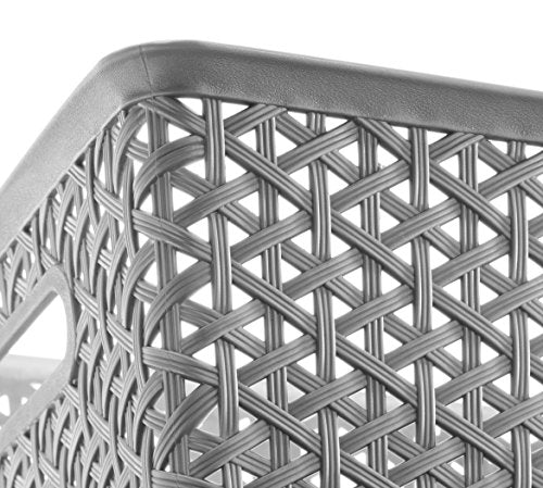 Whitmor Small Resin Woven Storage Tote, Silver, 9.76" x 7.8" x 3.94"