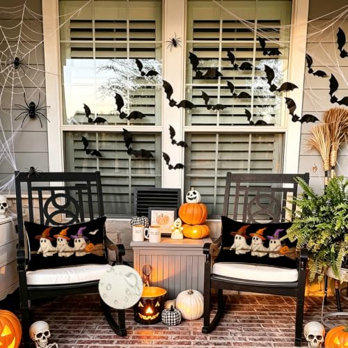 RABUSOFA Halloween Outdoor Throw Pillow Cover 12x20 - Waterproof Ghost Decor