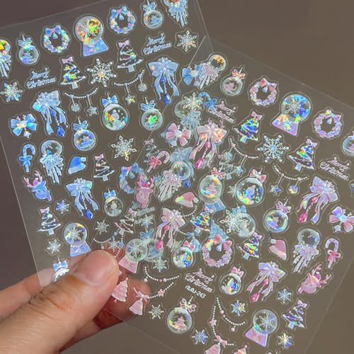 GeeSey Christmas 5D Embossed Nail Stickers Pink Blue Holiday Decals