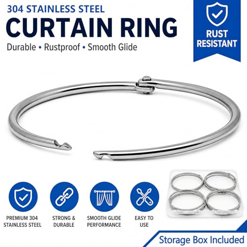 12 Pack Rustproof 304 Stainless Steel Shower Curtain Rings - 2.3 Inch