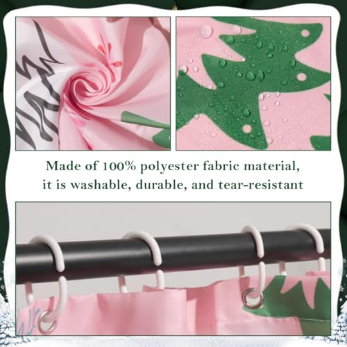 MelonBoat Christmas Shower Curtain, Pink Xmas Tree Fabric Bath Curtain 72x72