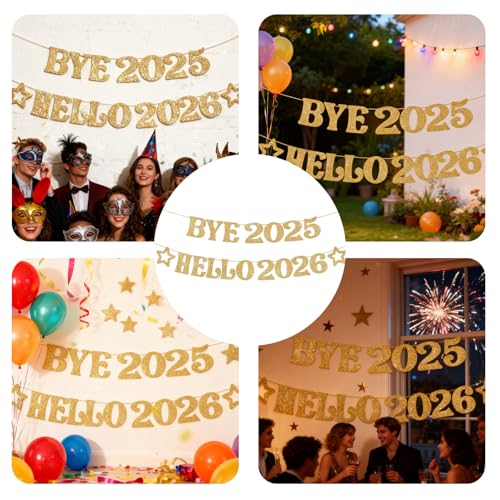 Ziyutam Gold Glitter 2026 New Year Banner Party Decoration