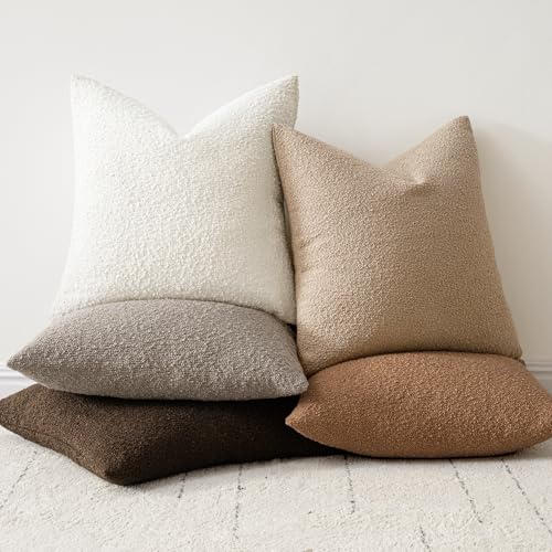 Woaboy 18x18 Inch Boucle Throw Pillow Covers, Chocolate Brown (Pack of 2)
