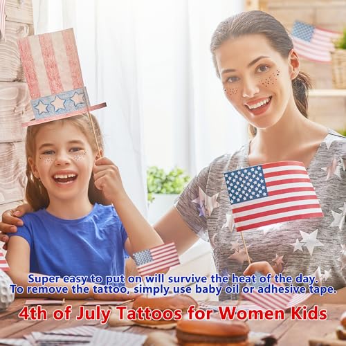 Patriotic Glitter Freckle Face Tattoos & Red White Blue Star Gems 6 Sheets