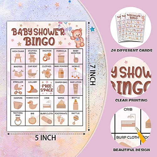 Baby Shower Bingo Game Cards - Bear Balloons Party Activity for 24 Players