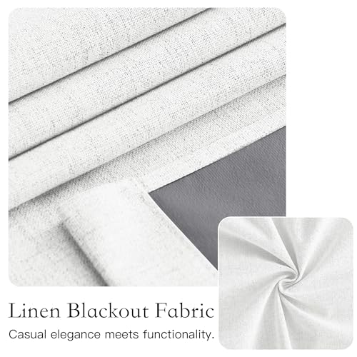 Ivory White 100% Blackout Linen French Door Curtain Panel, 26"W x 50"L