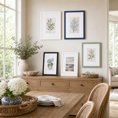 QOTIB 8x8 Solid Wood Picture Frame - Navy Frame with 4x4 & 6x6 Double Mats
