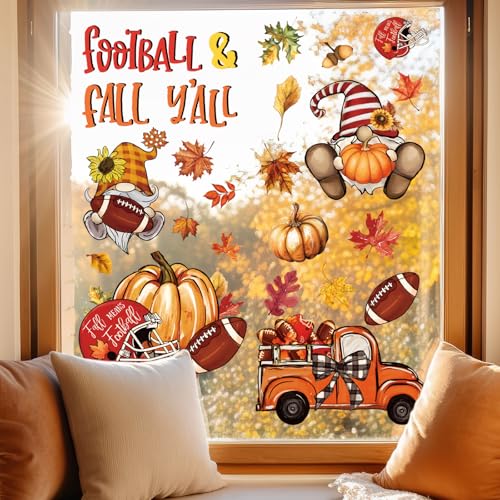 Fall Football Window Clings - 6 Sheets Gnome Pumpkin Decor | Football and Fall Y'all