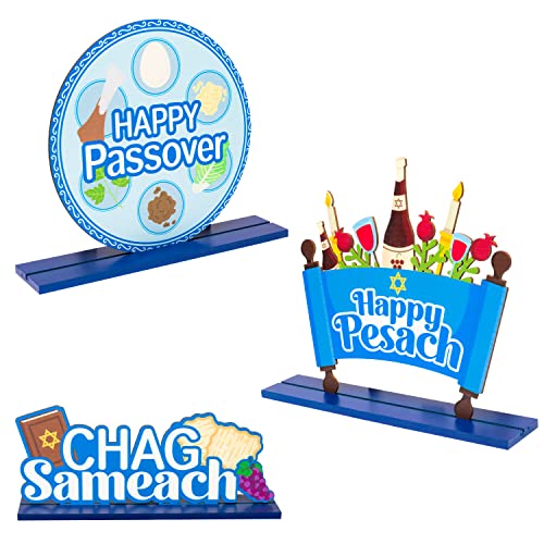 Happy Passover Wooden Centerpiece Set - 3-Piece Table Decor