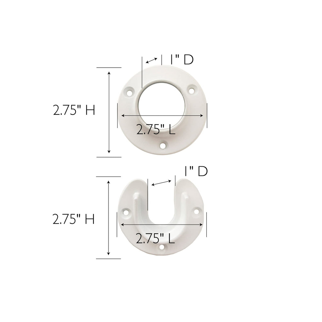 Design House Closet Rod Brackets, Fits Standard Closet Rods, Durable, White, 5-Pack Closet Rod Support Sockets, 2.75 in. Diameter x 0.88 in.W, 182717