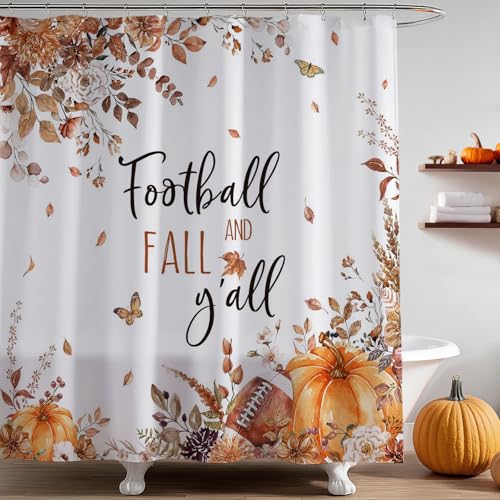 Mocsicka Football Fall Shower Curtain, 71x71 Inch Waterproof Fabric