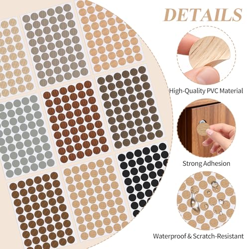 648PCS Self-Adhesive Screw Hole Cover Stickers - 12 Colors, 21mm PVC Caps for Furniture Repair