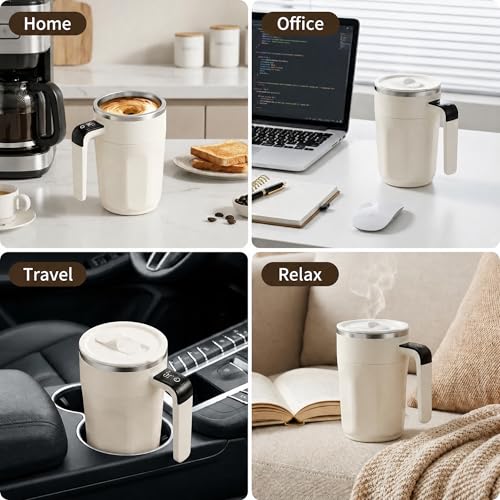 Self Stirring Coffee Mug with Temperature Display - Rechargeable & Spill-Proof