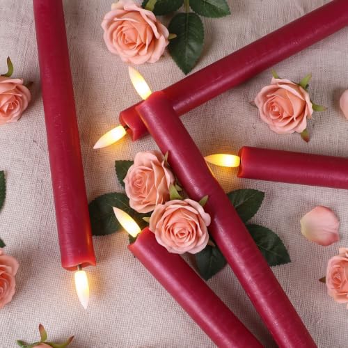 Lasumora Christmas Red Flameless Taper Candles Flickering with 6H Timer - K-Christmas Red-6