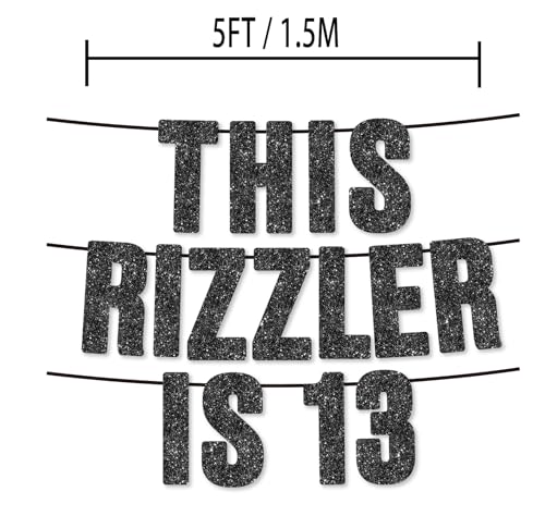 Pre-Strung Black Glitter 13th Birthday Banner - Funny Gen Z Design
