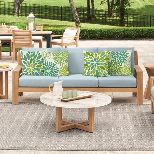 Bonhause Lime Green Geometric Floral Pillow Covers Set of 4 - 18x18 Inch
