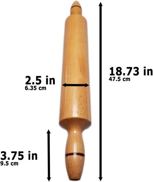 Hardwood Rolling Pin for Baking | Sturdy Handle Pasta Roller - 18.7 Inch Kitchen Utensil