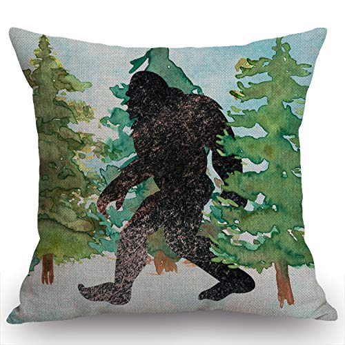 Sasquatch Watercolor Decorative Throw Pillow Cover Sw-013 - 18x18 Inch Cotton Linen