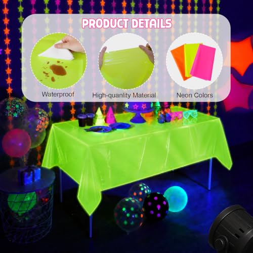Glow in the Dark Neon Table Cloths, 3 Pack - Party Supplies