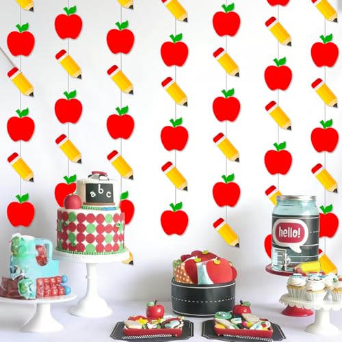 Back to School Paper Garland - Apple and Pencil Classroom Banner (6PCS)