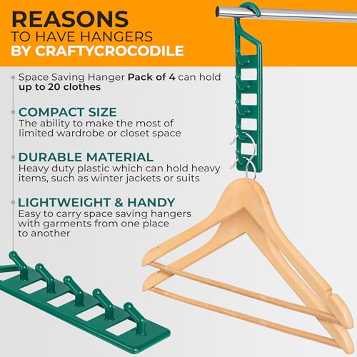 CraftyCrocodile Space Saving Hangers - Heavy Duty Plastic, Green (4 Pack)
