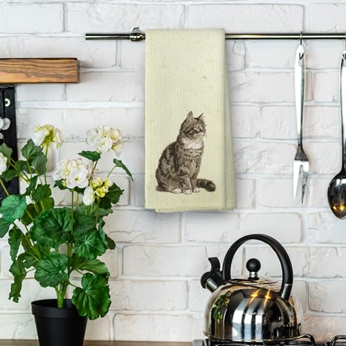Vintage Cat Kitchen Towels for Cat Lovers - 16x24 Absorbent Dishcloths
