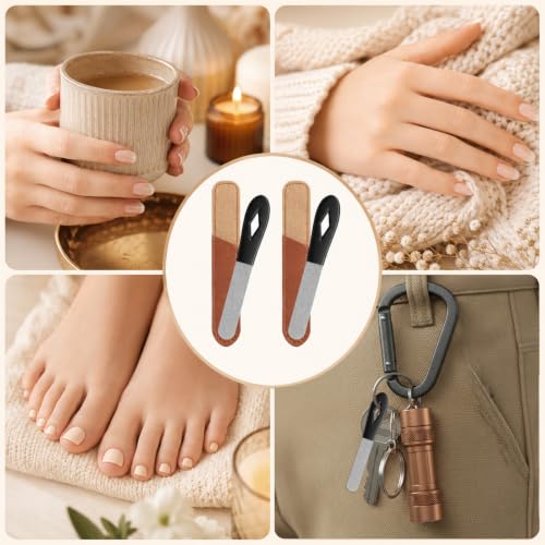 Skrfren Metal Nail File 2 Pack with Leather Case, 3.5 Inch Stainless Steel Fine Grit Travel Nail Files for Natural Nails
