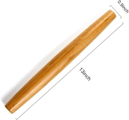 Classic French Bamboo Rolling Pin - 13-Inch Wooden Kitchen Tool for Baking Pizza, Dough, and Cookies