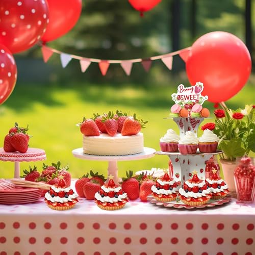 Haooryx Strawberry Cupcake Stand 3-Tier Red Plaid Party Decor - Variation: Strawberry/1