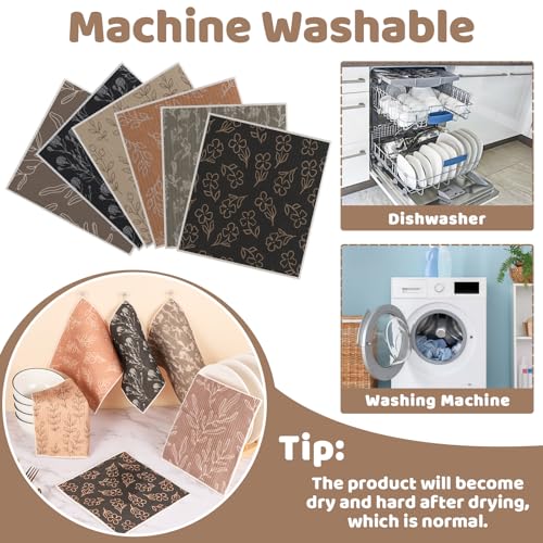 Needbrock 6-Pack Swedish Dishcloths - Black-Brown Pattern with Storage Clips