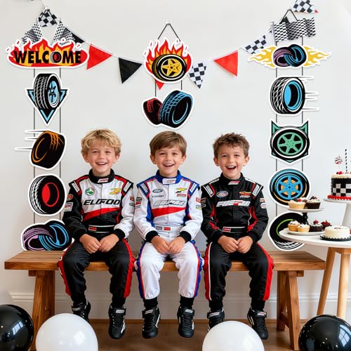 Race Car Party Door Banner Set - 12 Racing Wheel Decorations