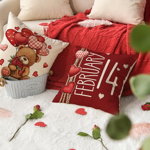 Valentine's Day Throw Pillow Covers 18x18 Inch, Set of 4 Heart Decor