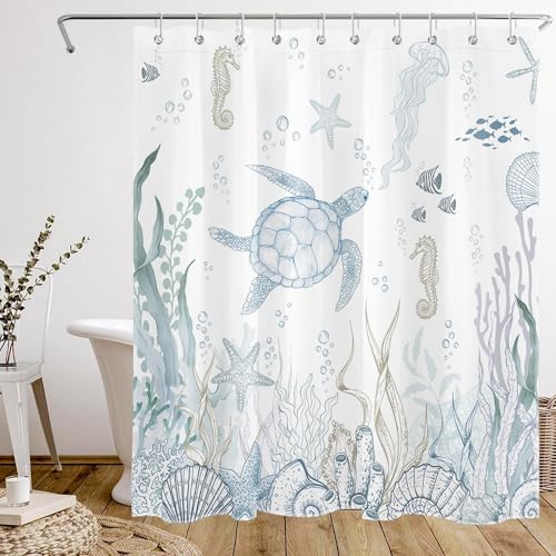 Sea Turtle Shower Curtain - Ocean Beach Theme, 72x72 Inch
