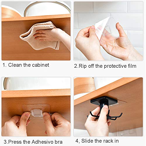 EigPluy 2pcs Under Cabinet Utensil Hooks - 360° Rotating Adhesive Rack, Black