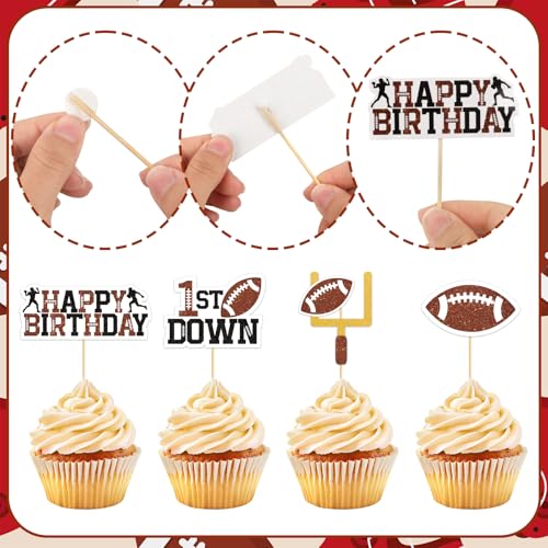 40 Football Cupcake Toppers - Glitter Sports Theme Decorations