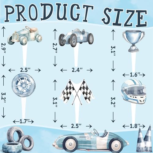 36 Pcs Race Car Cupcake Toppers - Pre-Assembled Birthday Cake Decorations