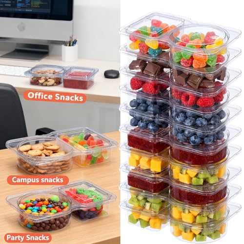 20 Pack Reusable Snack Containers with Lids & Forks, 3-Compartment Food Storage