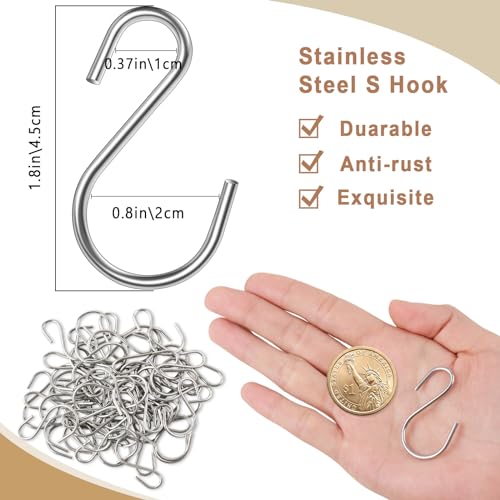 Heavy Duty Stainless Steel S Hooks - 60 Pack Mini Hanging Hooks