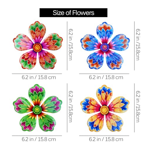 Giyyomtr Metal Flowers Wall Decor - 4pcs 6.2'' Outdoor Art - Flowers-B