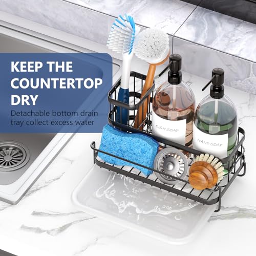 Trendy Sink Caddy Kitchen Organizer with Drain Tray - Rustproof Dish Storage Rack