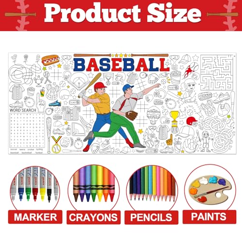 Giant Baseball Coloring Poster for Kids - 70.8 x 31 Inches