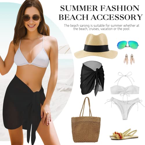 2pcs Beach Cover Up for Women, Chiffon Sarong Swimsuit Coverup for Pool, Summer Resort Wear Black White