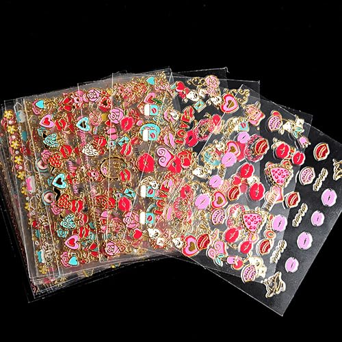 Valentine's Day Nail Art Stickers 3D Heart & Lip Decals - 30 Sheets