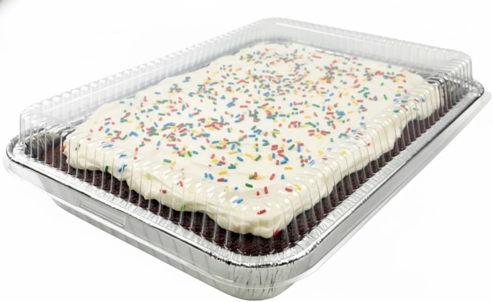 PACTOGO Disposable Aluminum Foil Cake Pans - 13" x 9" x 2" with Dome Lids | Perfect for Baking & Storing (Pack of 12)