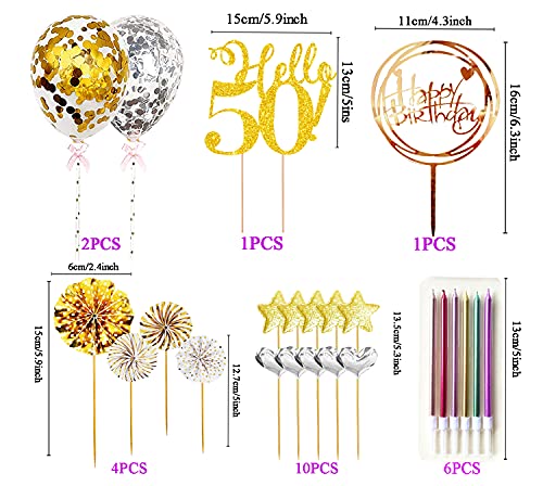 Gold 50th Birthday Cake Topper Set - 19pcs Decorations for Men & Women