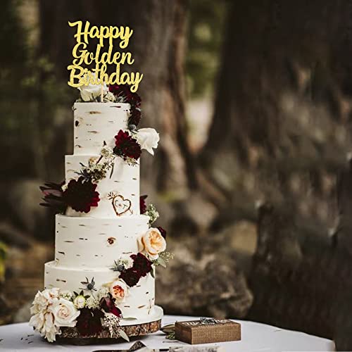 Happy Golden Birthday Cake Topper - Gold Glitter Decoration
