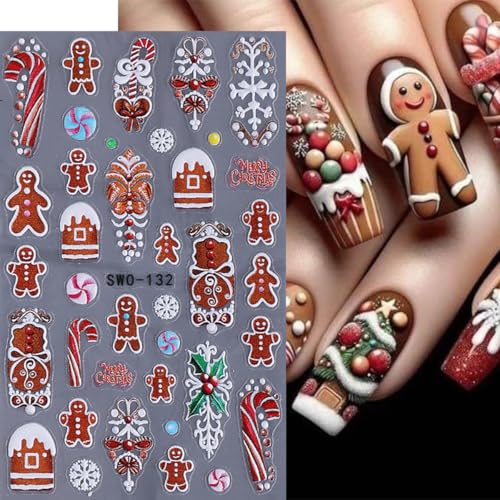 POWPOP 5D Christmas Nail Art Stickers Self-Adhesive Winter Decals